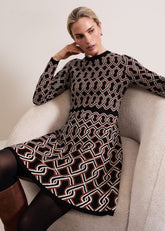Josie Jacquard Fit And Flare Swing Dress - Black/Multi