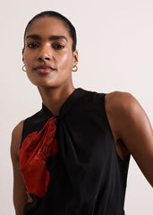 Lucia Chiffon Floral Midi Dress - Black/Multi