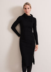 Hartley Zip Ribbed Column Dress - Black
