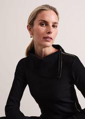 Hartley Zip Ribbed Column Dress - Black
