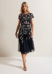 Giana Floral Embellished Midi Dress - Multi-Coloured