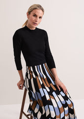 Maci Pleated Sunray Midi Dress - Black Multi