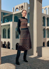 Bethan Geo Jaquard Midi Dress - Tan