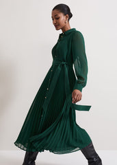 Gabriela Green Pleated Shirt Dress - Green