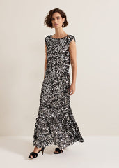Nina Sequin Maxi Dress - Black/Multi