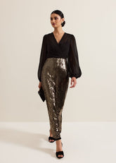Aniya Sequin Long Sleeved Maxi Dress - Black/Multi
