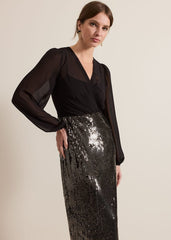 Petite Aniya Sequin Long Sleeve Dress - Black/Multi