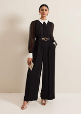 Nerissa Collar Shirt Jumpsuit - Black