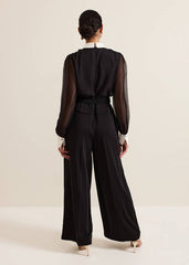 Nerissa Collar Shirt Jumpsuit - Black