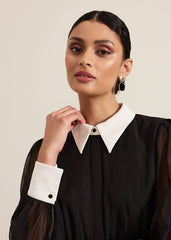 Nerissa Collar Shirt Jumpsuit - Black
