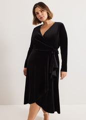 Julia Black Velvet Wrap Dress - Black