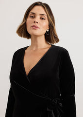 Julia Black Velvet Wrap Dress - Black