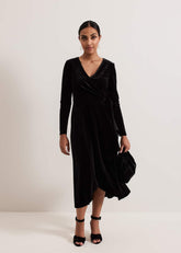 Petite Julia Black Velvet Wrap Dress - Black