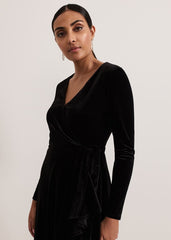 Petite Julia Black Velvet Wrap Dress - Black