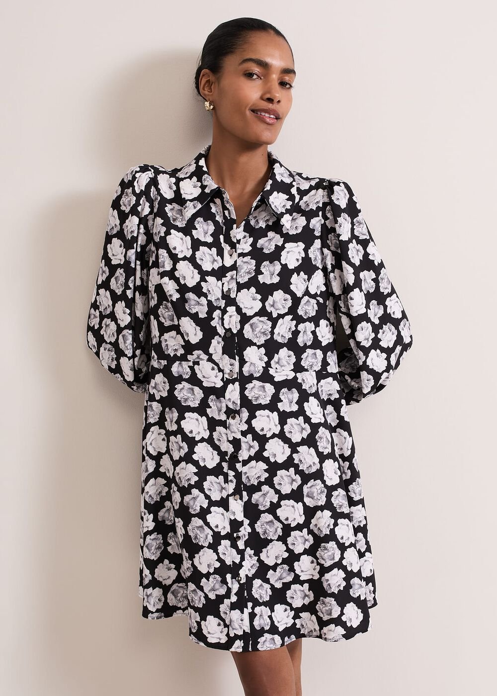 Selika Floral Swing Mini Dress - Black/Multi