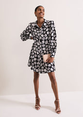 Selika Floral Swing Mini Dress - Black/Multi