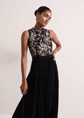 Emalise Sequin Pleat Maxi Dress - Black/Multi