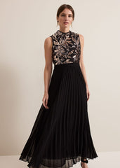 Petite Emalise Sequin Pleat Maxi Dress - Black Multi