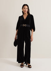 Myleen Black Velvet Jumpsuit - Black