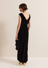 Donna Black Velvet Maxi Dress - Black