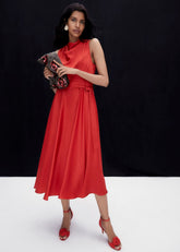 Jasleen Red Satin Dress - Red