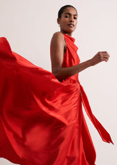 Jasleen Red Satin Dress - Red