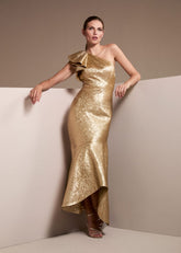 Deniz One Shoulder Jacquard Maxi Dress - Gold