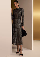 Gloria Sequin Stripe Midi Dress - Black/Multi
