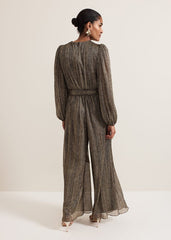 Alli Gold Textured Jumpsuit - Gold