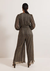 Petite Alli Gold Textured Jumpsuit - Gold