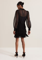 Felicity Black Fringe Skirt Dress - Black