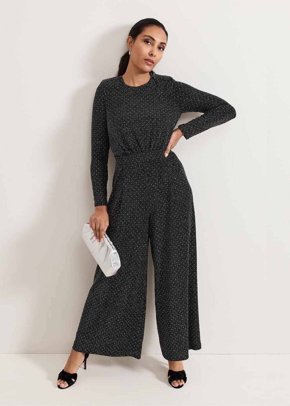 Petite Sasha Black Sparkle Jumpsuit - Black