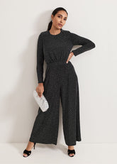 Petite Sasha Black Sparkle Jumpsuit - Black