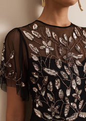 Hilary Black Embellished Midi Dress - Black