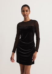 Ambrose Black Velvet Lattice Mini Dress - Black
