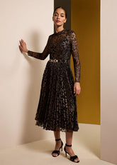 Theodora Leopard Pleat Midi Dress - Multi-Coloured