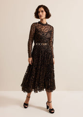 Theodora Leopard Pleat Midi Dress - Multi-Coloured