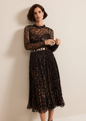 Theodora Leopard Pleat Midi Dress - Multi-Coloured