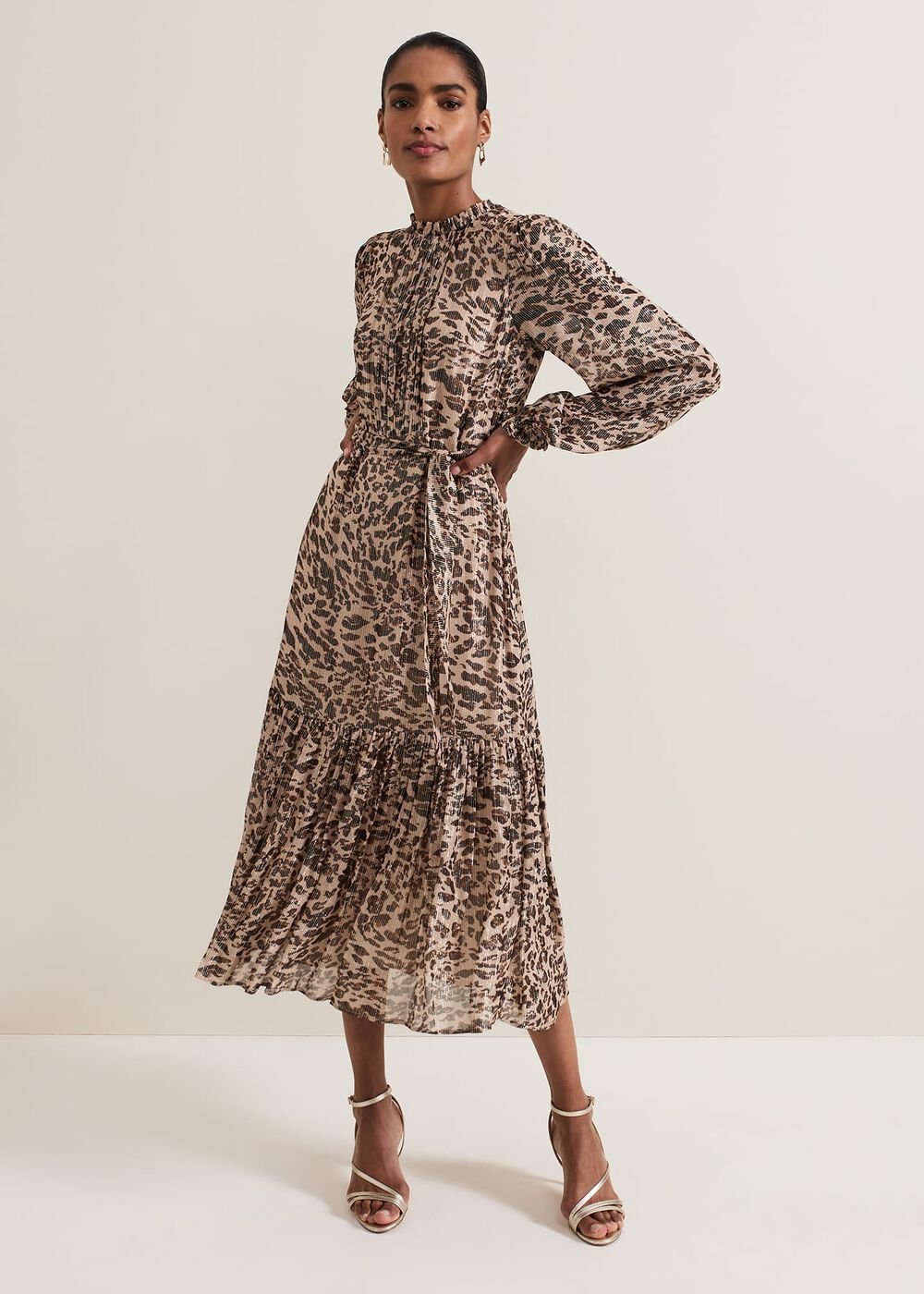 Eve Leopard Print Shimmer Midi Dress - Multi-Coloured