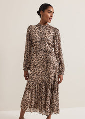Eve Leopard Print Shimmer Midi Dress - Multi-Coloured