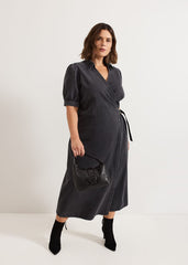 Senita Grey Denim Wrap Dress - Grey