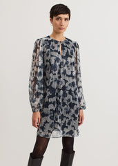 Roma Grey Floral Plisse Midi Dress - Grey