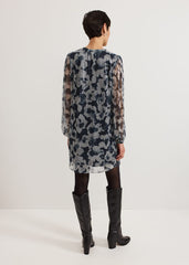 Roma Grey Floral Plisse Midi Dress - Grey