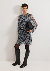 Roma Grey Floral Plisse Midi Dress - Grey