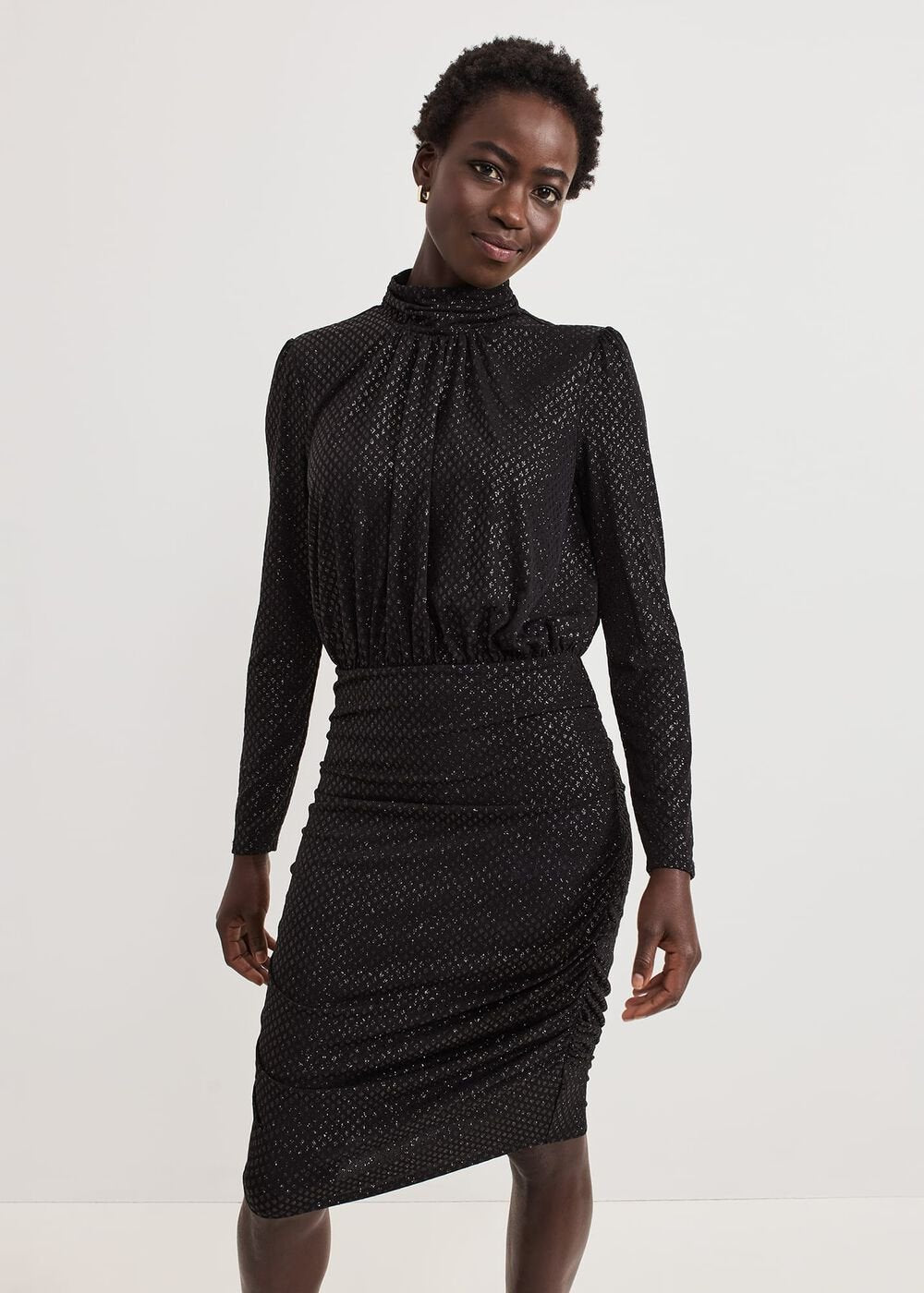 Tessa Black Glitter Printed Fitted Dress - Black