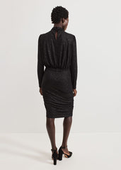 Tessa Black Glitter Printed Fitted Dress - Black