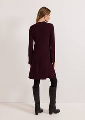 Romy Studd Sleeve Knit Shift Dress - Burgundy