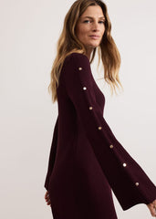 Romy Studd Sleeve Knit Shift Dress - Burgundy