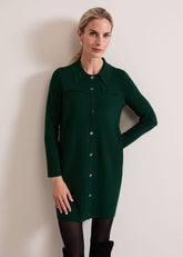 Azealia Fine Knit Collared Tunic Dress - Green