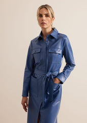 Dila Blue Faux Leather Midi Dress - Blue